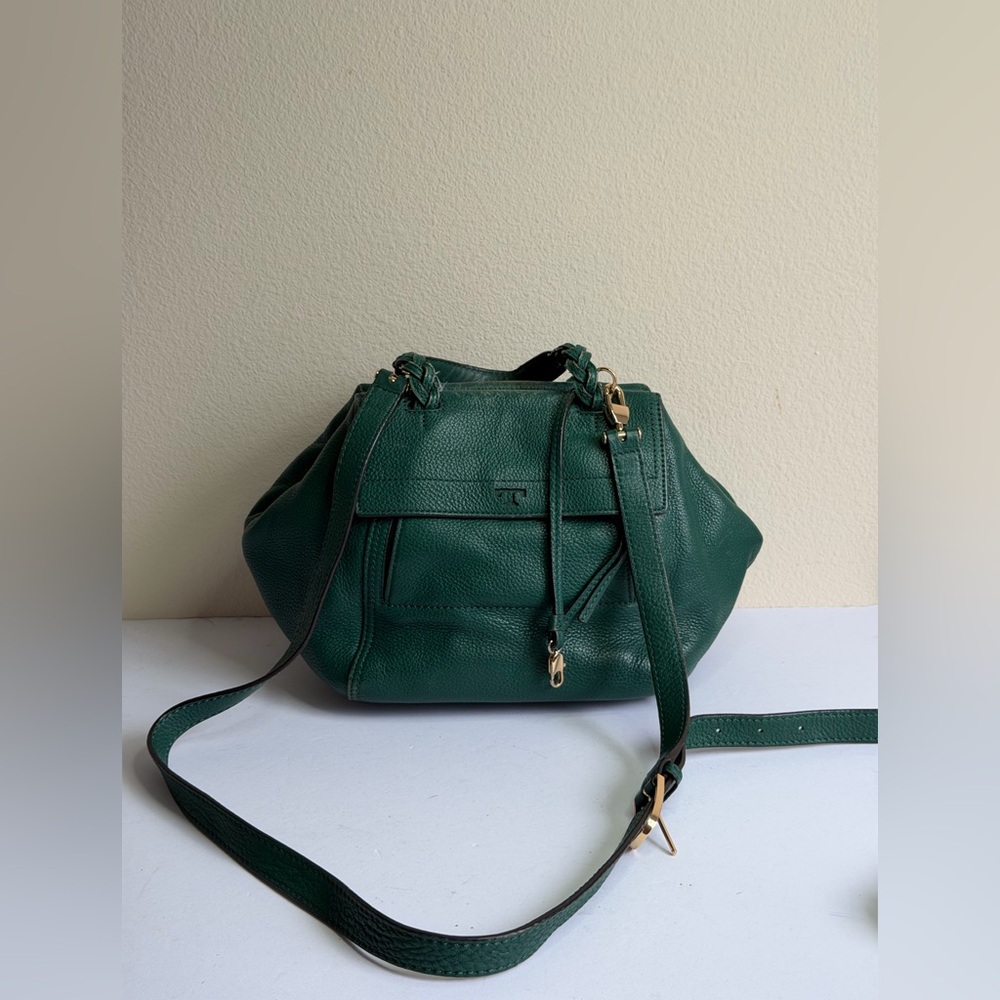 Tory Burch Half Moon Satchel in Green Pebbled Leather